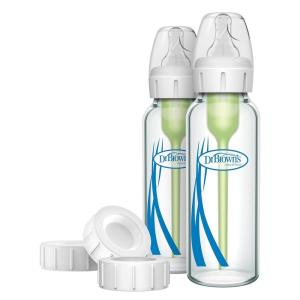 image:imageDr Browns AntiColic Options Narrow Glass Baby Bottle 8 oz250 mL and Travel and Storage Baby Bottle Caps for and Options Baby Bottles  3Pack  NarrowClear