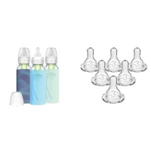 image:imageDr Browns AntiColic Options Narrow Glass Baby Bottle 8 oz250 mL with Silicone and Dr Browns Level 3 Narrow Baby Bottle Silicone Nipple MediumFast Flow 6m 100
