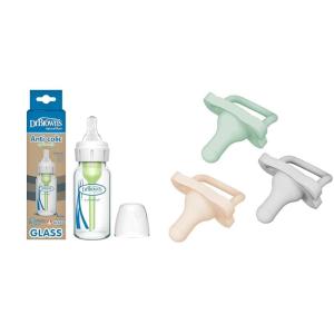 image:imageDr Browns AntiColic Options Narrow Glass Baby Bottle Level 1 Slow Flow Nipple 4 oz and HappyPaci Silicone Pacifier 3 Count 06 Months