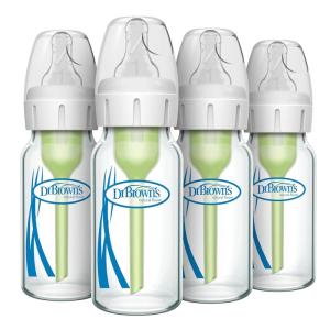 image:imageDr Browns AntiColic Options Narrow Glass Baby Bottle with Level 1 Slow Flow Nipple BPAFree 4 oz120 mL 0m 4 Count 2Pack