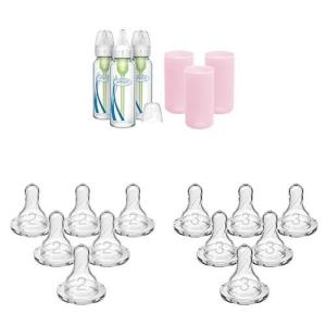 image:imageDr Browns AntiColic Options Narrow Glass Baby Bottles 8oz and Level 1 Nipple 3Pack 0m and Pink Silicone Sleeves and Level 2 Medium Flow 6 Pack 3m and Level 3 MediumFast Flow 6 Pack 6m