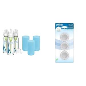image:imageDr Browns AntiColic Options Narrow Glass Baby Bottles 8oz and Level 1 Slow Flow Nipple 3Pack 0m and Blue Silicone Sleeves and StorageTravel Caps BPAFree 3Pack