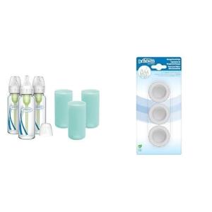 image:imageDr Browns AntiColic Options Narrow Glass Baby Bottles 8oz and Level 1 Slow Flow Nipple 3Pack 0m and Mint Silicone Sleeves and StorageTravel Caps BPAFree 3Pack
