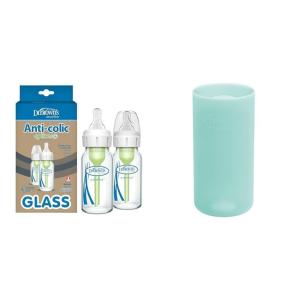 image:imageDr Browns AntiColic Options Narrow Glass Baby Bottles Level 1 Slow Flow Nipples Protective Silicone Sleeves 4 oz 2 Pack and 8 oz Mint