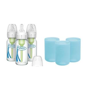 image:imageDr Browns AntiColic Options Narrow Glass Baby Bottles with Silicone Sleeves Blue Glow Mint BPAFree 8 oz250 mL 0m 3PackBlue  4 oz