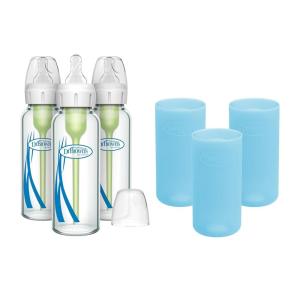 image:imageDr Browns AntiColic Options Narrow Glass Baby Bottles with Silicone Sleeves Blue Glow Mint BPAFree 8 oz250 mL 0m 3PackBlue  8 oz