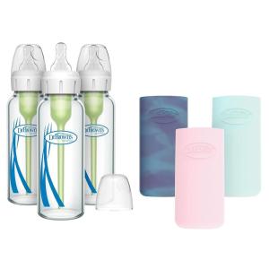 image:imageDr Browns AntiColic Options Narrow Glass Baby Bottles with Silicone Sleeves Blue Glow Mint BPAFree 8 oz250 mL 0m 3PackGlowPinkMint  8 oz