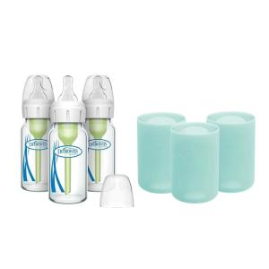 image:imageDr Browns AntiColic Options Narrow Glass Baby Bottles with Silicone Sleeves Blue Glow Mint BPAFree 8 oz250 mL 0m 3PackMint  4 oz