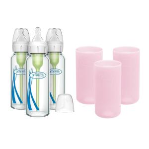 image:imageDr Browns AntiColic Options Narrow Glass Baby Bottles with Silicone Sleeves Blue Glow Mint BPAFree 8 oz250 mL 0m 3PackPink  8 oz
