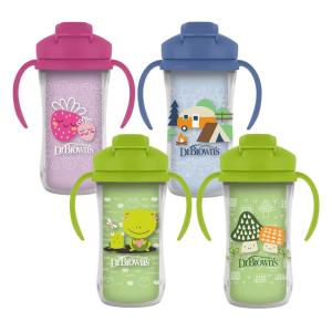 image:imageDr Browns Milestones Insulated Sippy Cup with Straw and Handles SpillProof Tumbler with Lid 2Pack Green amp Purple 10 oz300 mL BPA Free 12mBlueGreenPinkPurple