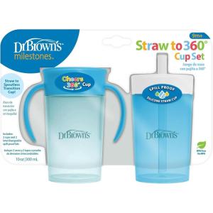 image:imageDr Browns Milestones Straw to 360 Convertible Toddler Training Cup Set with Interchangeable Silicone Straw and 360 Degree Cup Lids Pink Coral 10 oz300 mL BPAFree 9m 2PackBlue Ocean Set