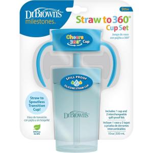 image:imageDr Browns Milestones Straw to 360 Convertible Toddler Training Cup Set with Interchangeable Silicone Straw and 360 Degree Cup Lids Pink Coral 10 oz300 mL BPAFree 9m 2PackOcean Blue