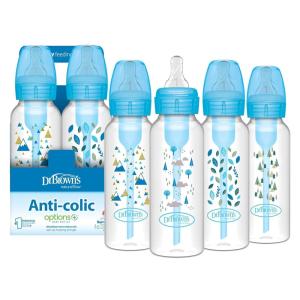 image:imageDr Browns Natural Flow AntiColic Options Narrow Baby Bottle Dream Adventure 8 oz250 mL with Level 1 Slow Flow Nipples 0m 4 PackBlue Nature  8 oz  4 Pack