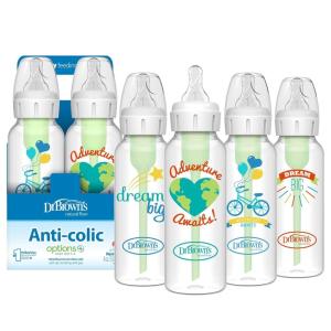 image:imageDr Browns Natural Flow AntiColic Options Narrow Baby Bottle Dream Adventure 8 oz250 mL with Level 1 Slow Flow Nipples 0m 4 PackDream Adventure  8 oz  4 Pack