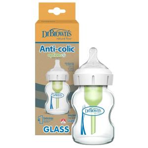 image:imageDr Browns Natural Flow AntiColic Options WideNeck Glass Baby Bottle 5 oz150 mL with Level 1 Slow Flow Nipple 1 Pack 0m1 Count Pack of 1