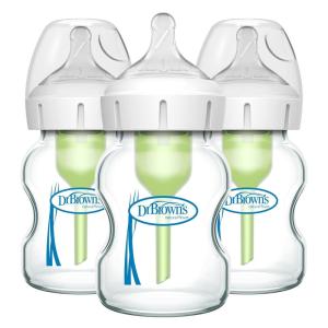 image:imageDr Browns Natural Flow AntiColic Options WideNeck Glass Baby Bottles 5 oz150 mL with Level 1 Slow Flow Nipple 3 Pack 0m3 Count Pack of 1