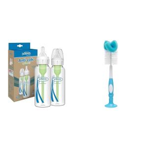image:imageDr Browns Natural Flow Options Narrow Glass Baby Bottles 8oz 2Pack and Dr Browns Reusable Sponge Baby Bottle Cleaning Brush with Suction Cup Stand Scrubber and Nipple Cleaner Blue 1Pack Bundle