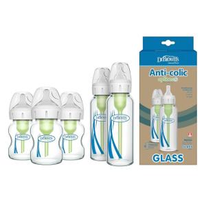 image:imageDr Browns Natural Flow Options Narrow Glass Baby Bottles 8oz amp Dr Browns Natural Flow AntiColic Options WideNeck Glass Baby Bottles 5 oz150 mL with Level 1 Slow Flow Nipple 3 Pack 0m