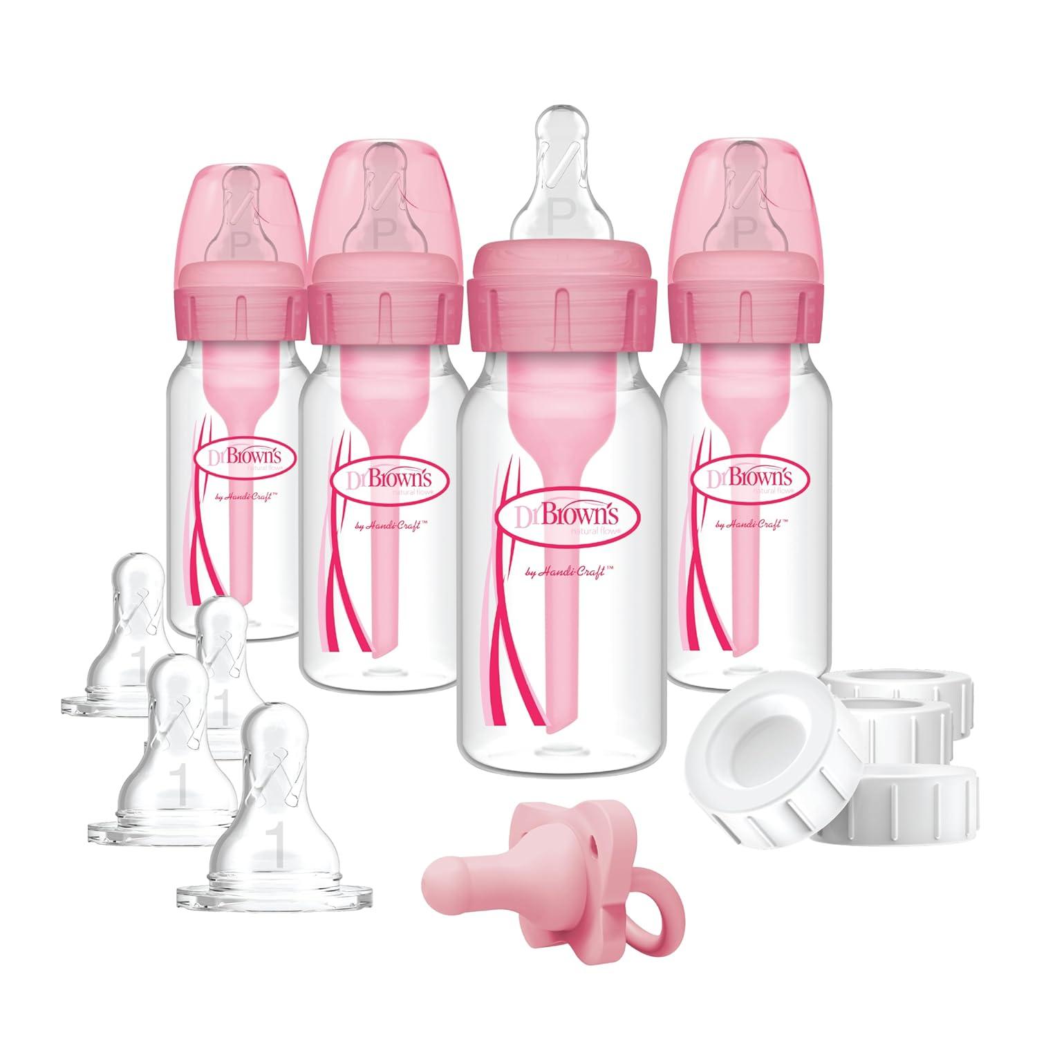 image:imageDr Browns AntiColic 4 Piece Pink Feeding Set with Slow Flow Nipples amp Dr Browns 4 Pack AntiColic 4 oz Narrow Baby Bottles