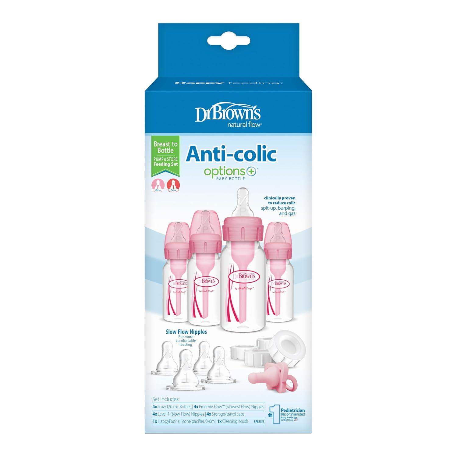image:imageDr Browns AntiColic 4 Piece Pink Feeding Set with Slow Flow Nipples amp Dr Browns 4 Pack AntiColic 4 oz Narrow Baby Bottles