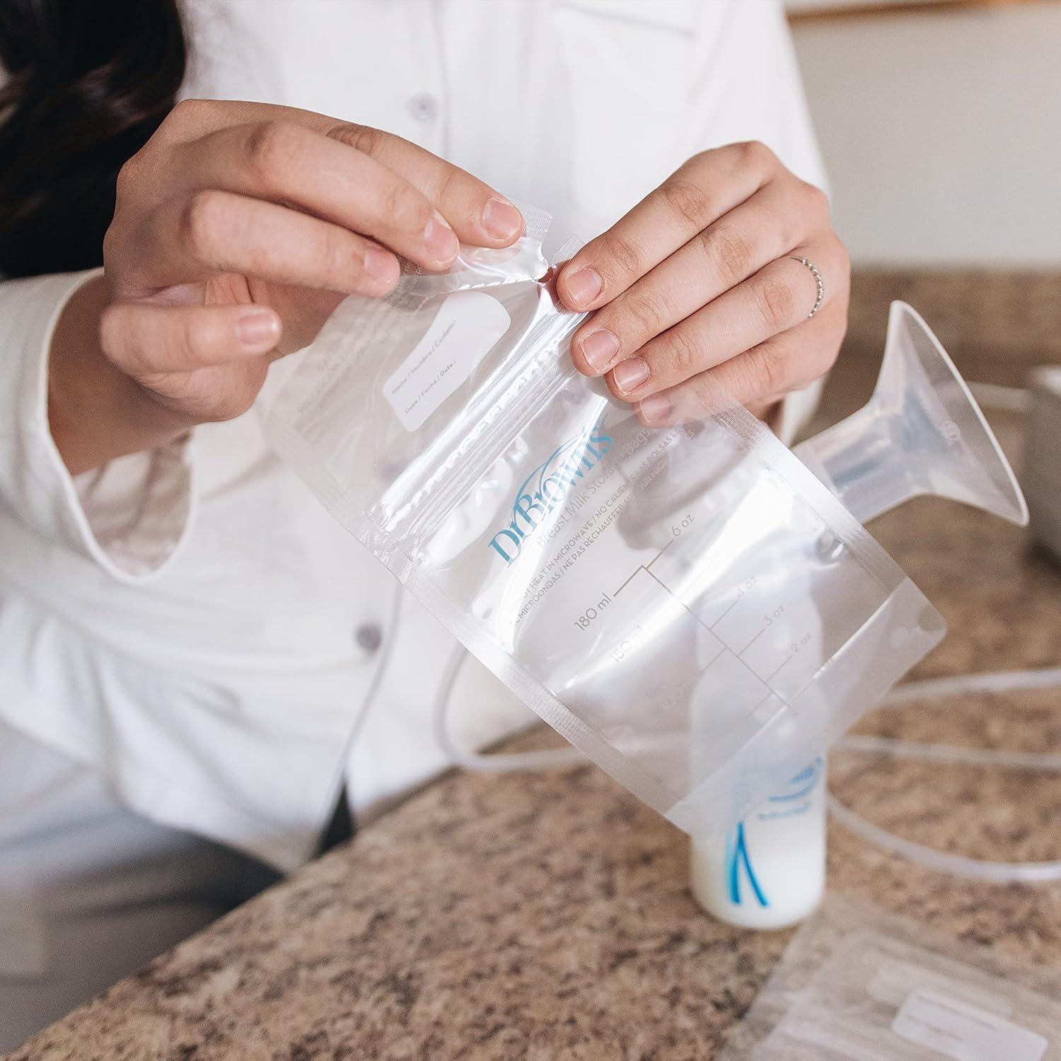 image:imageDr Browns AntiColic Narrow Glass Baby Bottle 8 oz Level 1 Slow Flow Nipple 2 Pack 100 Count 6 oz Breast Milk Storage Bags