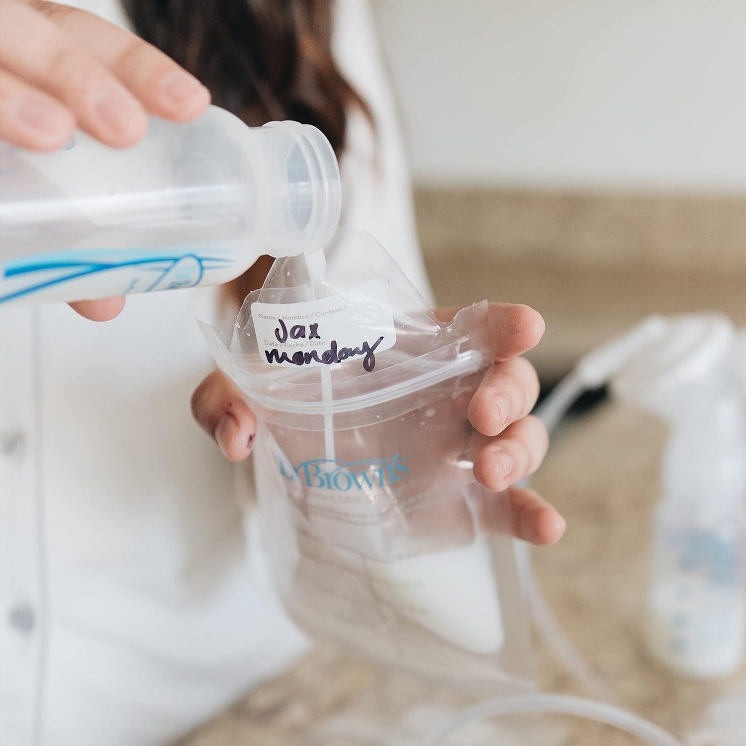 image:imageDr Browns AntiColic Narrow Glass Baby Bottle 8 oz Level 1 Slow Flow Nipple 2 Pack 100 Count 6 oz Breast Milk Storage Bags