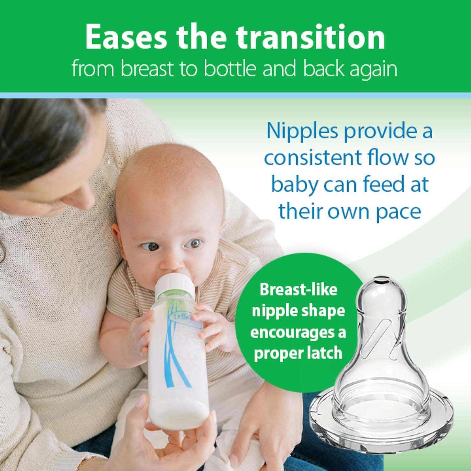 image:imageDr Browns AntiColic Options Narrow Glass Baby Bottle with Level 1 Slow Flow Nipple BPAFree 0m 4 oz120mL 4Pack 8oz250mL 4Pack