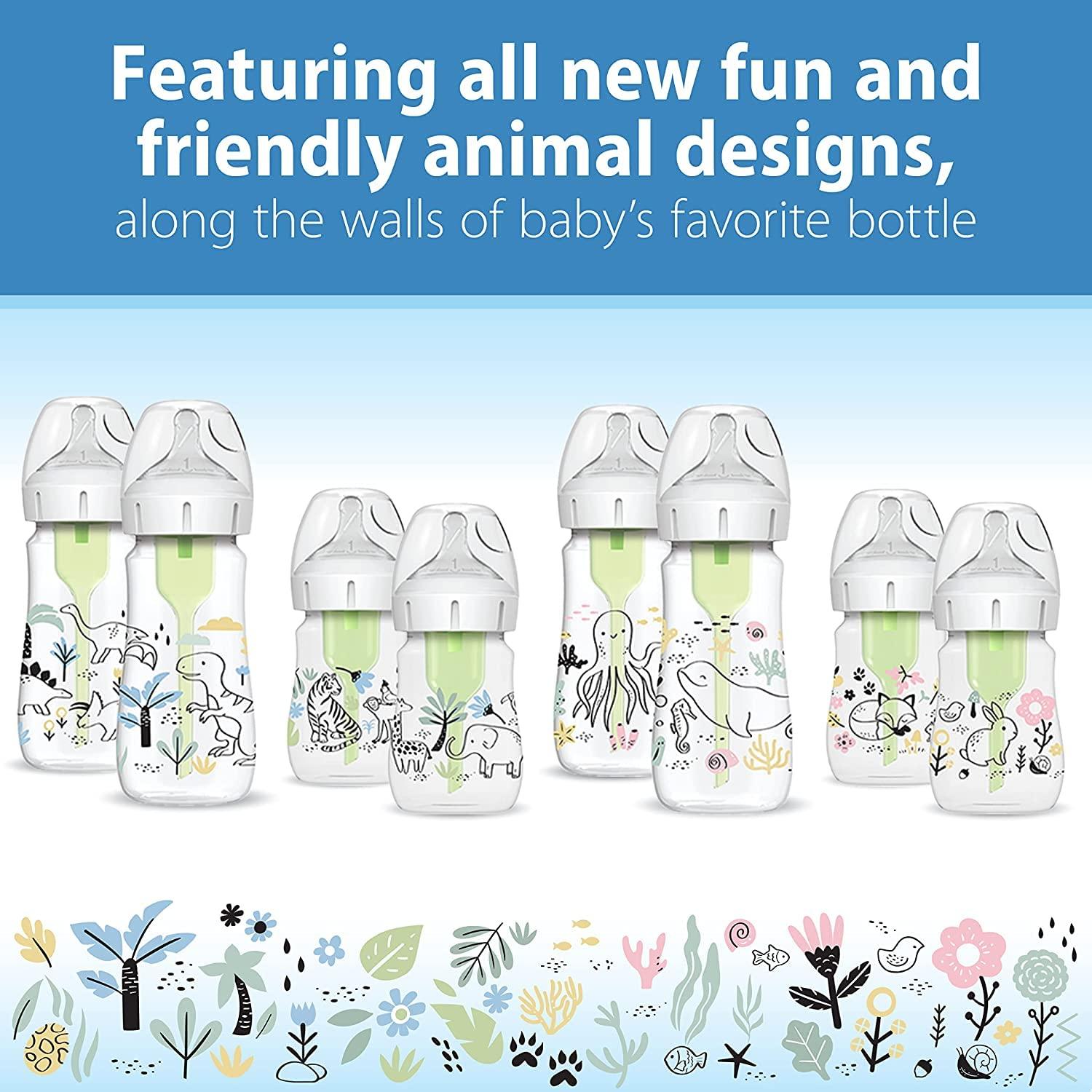 image:imageDr Browns AntiColic Options WideNeck Baby Bottle Designer Edition Dino Decos 9oz270mL Level 1 Nipple 2Pack 0m with 6Pack Level 2 Nipples2 Pack 5 oz Jungle with 6 Pack Level 2 Nipples