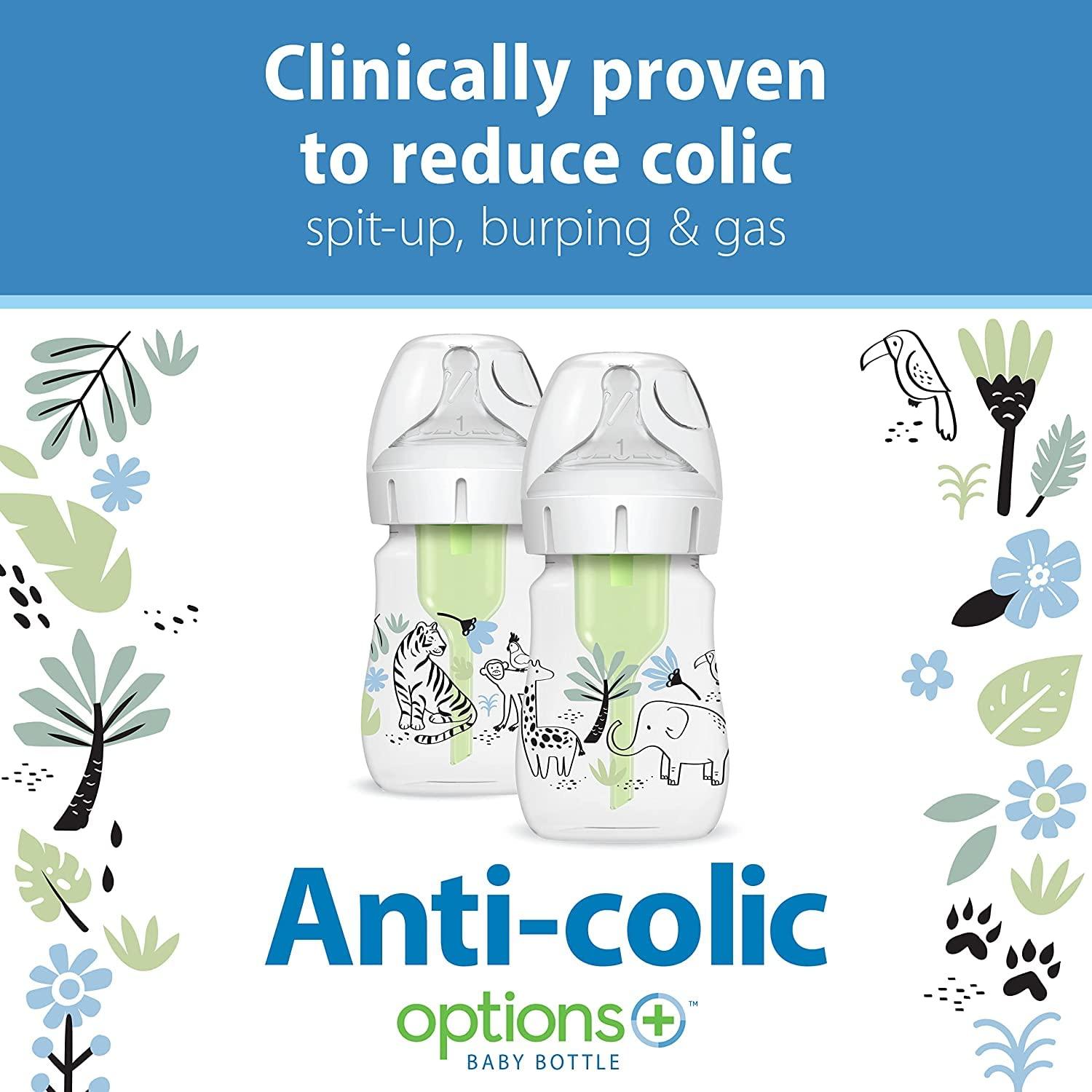 image:imageDr Browns AntiColic Options WideNeck Baby Bottle Designer Edition Dino Decos 9oz270mL Level 1 Nipple 2Pack 0m with 6Pack Level 2 Nipples2 Pack 5 oz Jungle with 6 Pack Level 2 Nipples