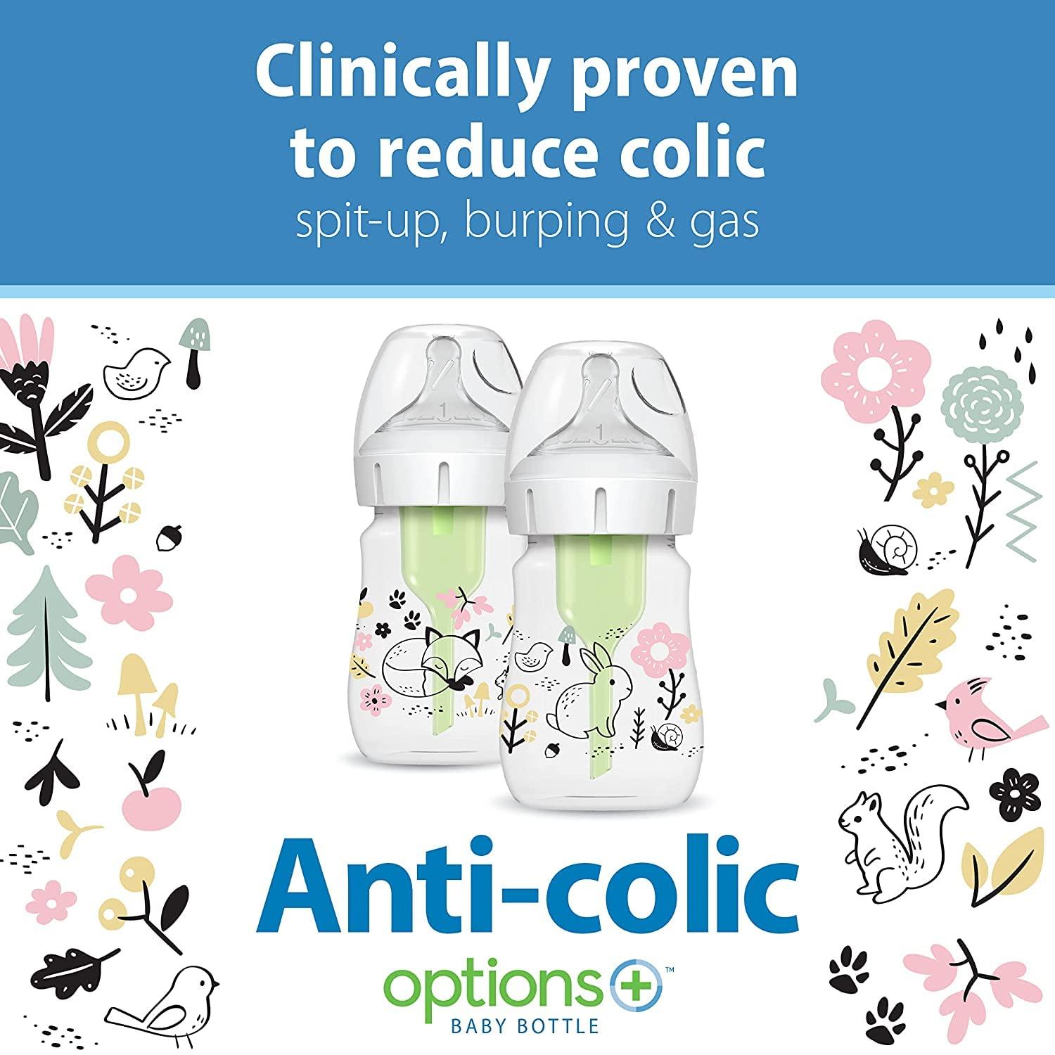 image:imageDr Browns AntiColic Options WideNeck Baby Bottle Designer Edition Dino Decos 9oz270mL Level 1 Nipple 2Pack 0m with 6Pack Level 2 Nipples2 Pack 5 oz Woodland with 6 Pack Level 2 Nipples