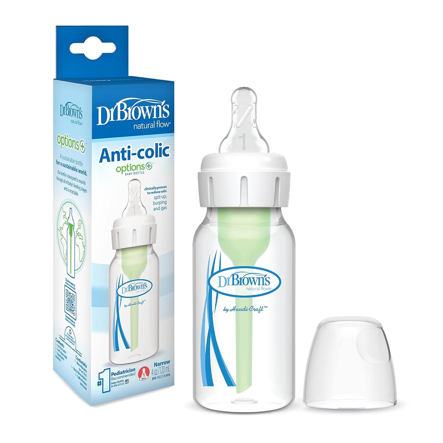 image:imageDr Browns AntiColic Options Narrow Baby Bottle 0m Level 1 Nipple Baby Bottle to Reduce Colic 1 Pack 4 oz1 Pack 4oz Clear