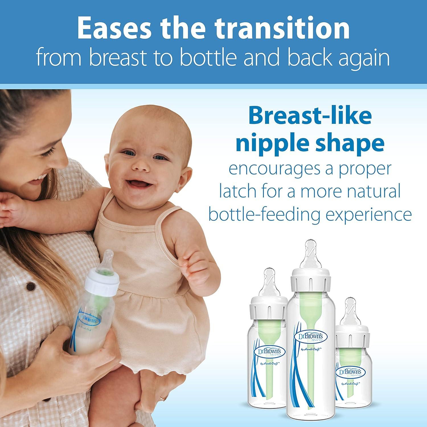 image:imageDr Browns AntiColic Options Narrow Baby Bottle with Level 1 Slow Flow Nipples 0m 4 Bottles amp Level 4 Fast Flow Narrow Bottle Nipples 9m 6 Pack