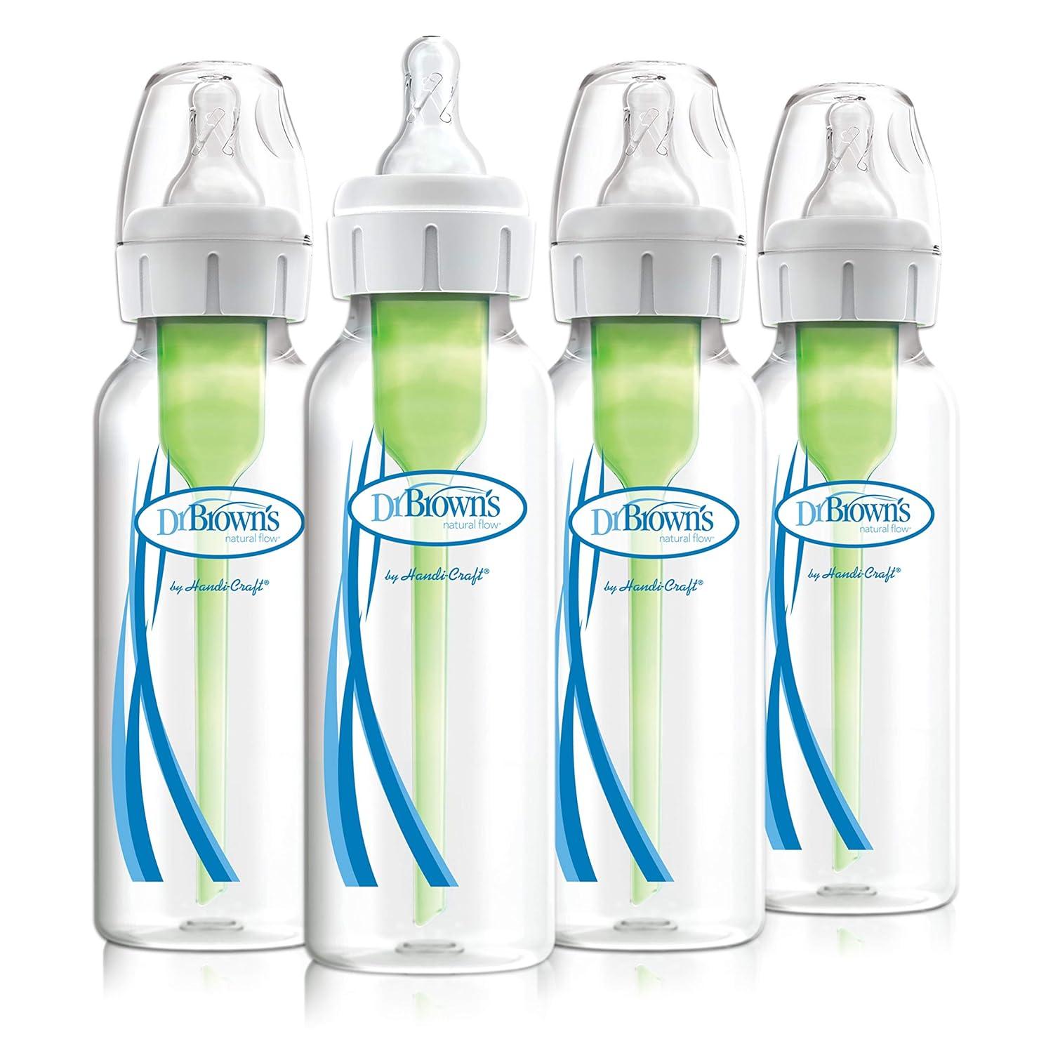 image:imageDr Browns AntiColic Options Narrow Baby Bottles 8 oz 4 Pack with Slow Flow Nipple 0m and Travel Caps Narrow 3 Pack
