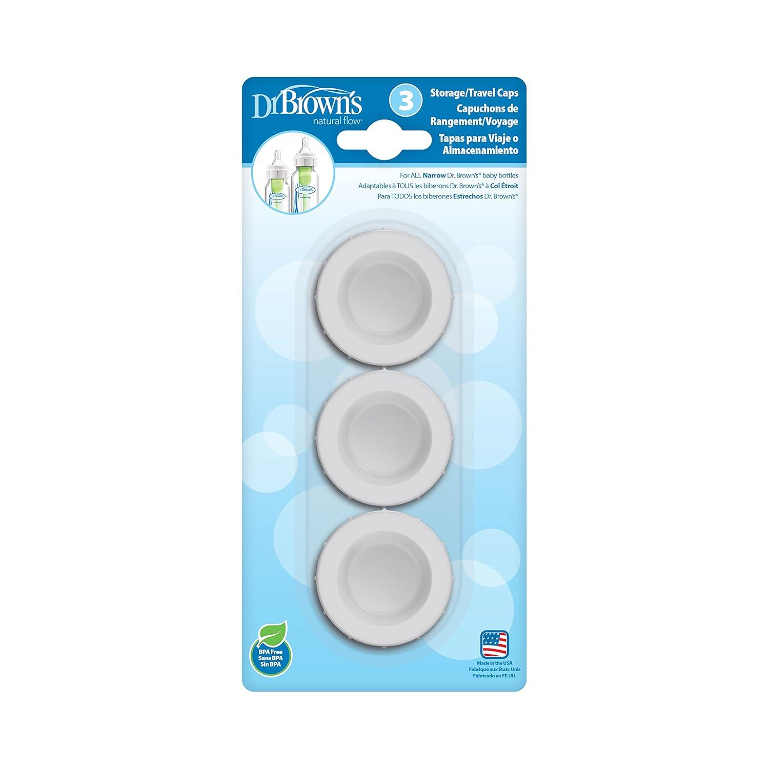 image:imageDr Browns AntiColic Options Narrow Baby Bottles 8 oz 4 Pack with Slow Flow Nipple 0m and Travel Caps Narrow 3 Pack