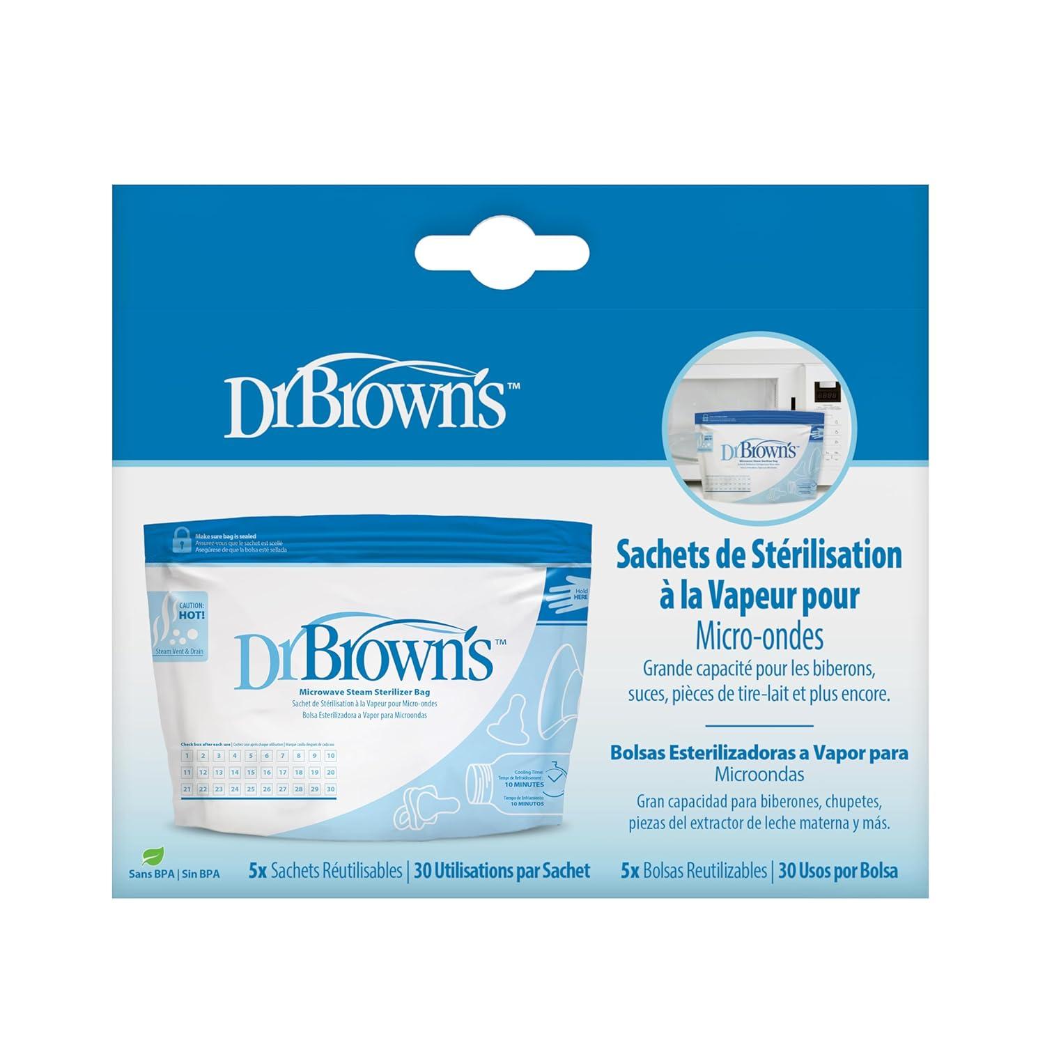 image:imageDr Browns Microwave Steam Sterilizer Bags for Baby Bottles Pacifiers Pump Parts and Accessories Travel Baby Bottle Sterilizer 30 Uses per Bag 5 Count Pack of 1Microwave Sterilizer Bags