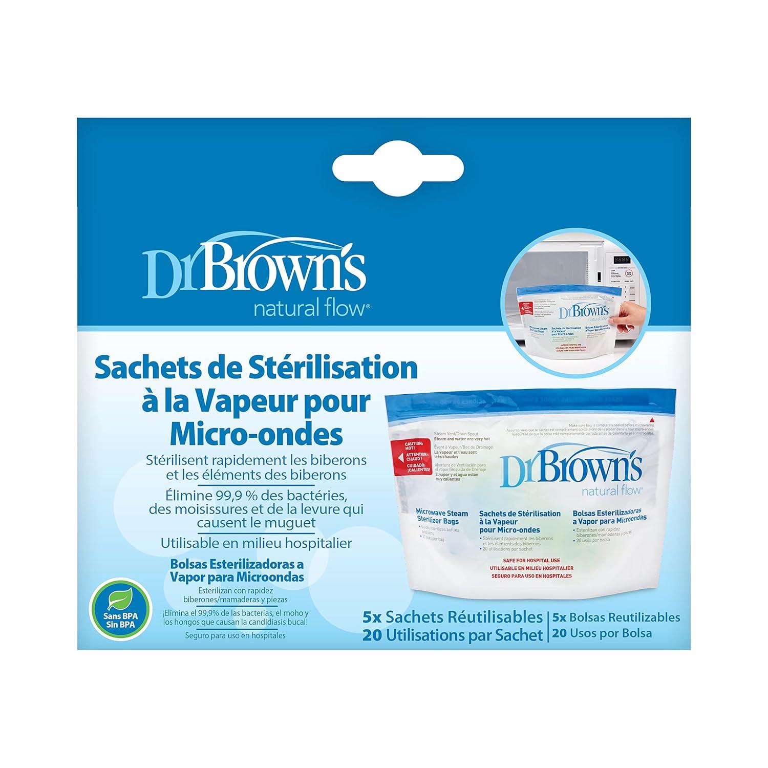 image:imageDr Browns Microwave Steam Sterilizer Bags for Baby Bottles Pacifiers Pump Parts and Accessories Travel Baby Bottle Sterilizer 30 Uses per Bag 5 Count Pack of 1Microwave Sterilizer Bags