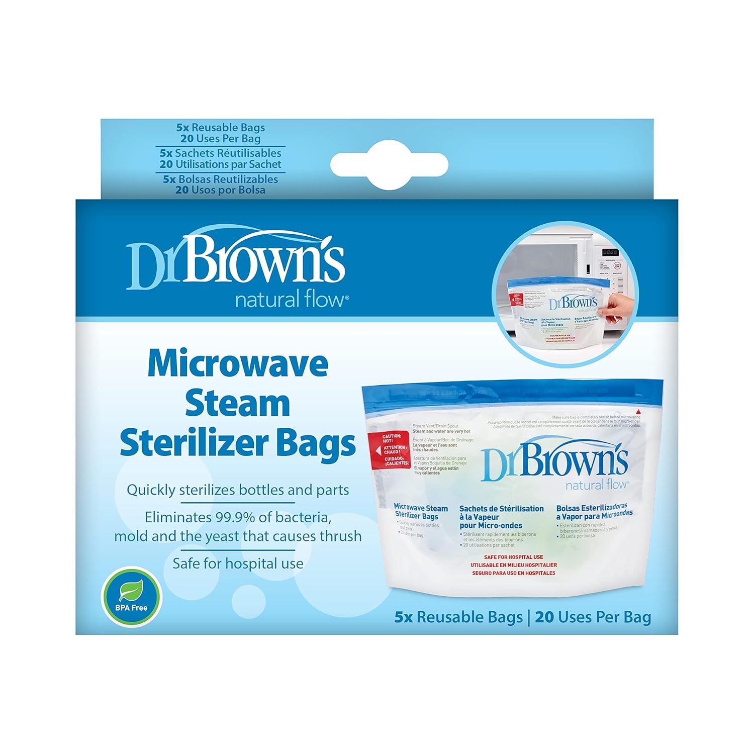 image:imageDr Browns Microwave Steam Sterilizer Bags for Baby Bottles Pacifiers Pump Parts and Accessories Travel Baby Bottle Sterilizer 30 Uses per Bag 5 Count Pack of 1Microwave Sterilizer Bags