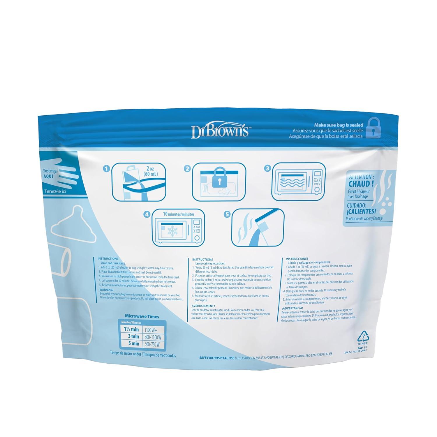 image:imageDr Browns Microwave Steam Sterilizer Bags for Baby Bottles Pacifiers Pump Parts and Accessories Travel Baby Bottle Sterilizer 30 Uses per Bag 5 Count Pack of 1Microwave Sterilizer Bags