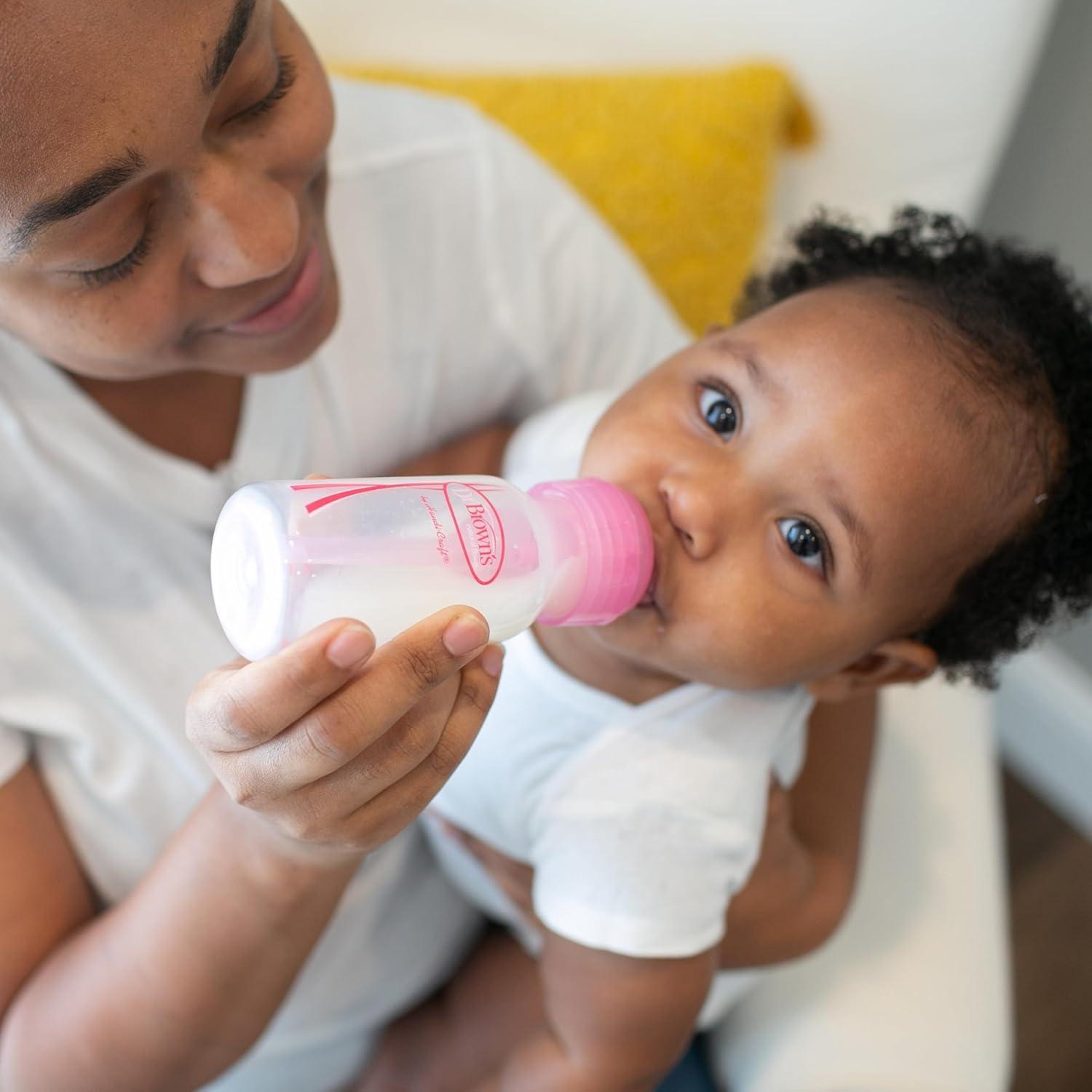 image:imageDr Browns Natural Flow AntiColic Options Narrow Baby Bottle 4 oz120 mL with Level 1 Slow Flow Nipple Pink 0m 4 Pack