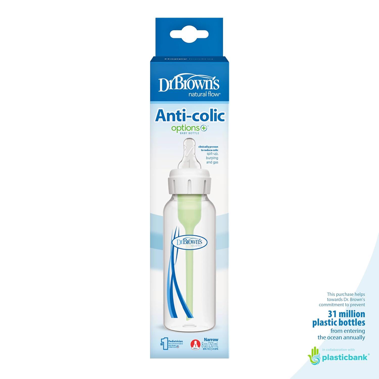 image:imageDr Browns Natural Flow AntiColic Options Narrow Baby Bottle 8 oz250 mL with Level 1 Slow Flow Nipple 1 Pack 0m8oz Clear