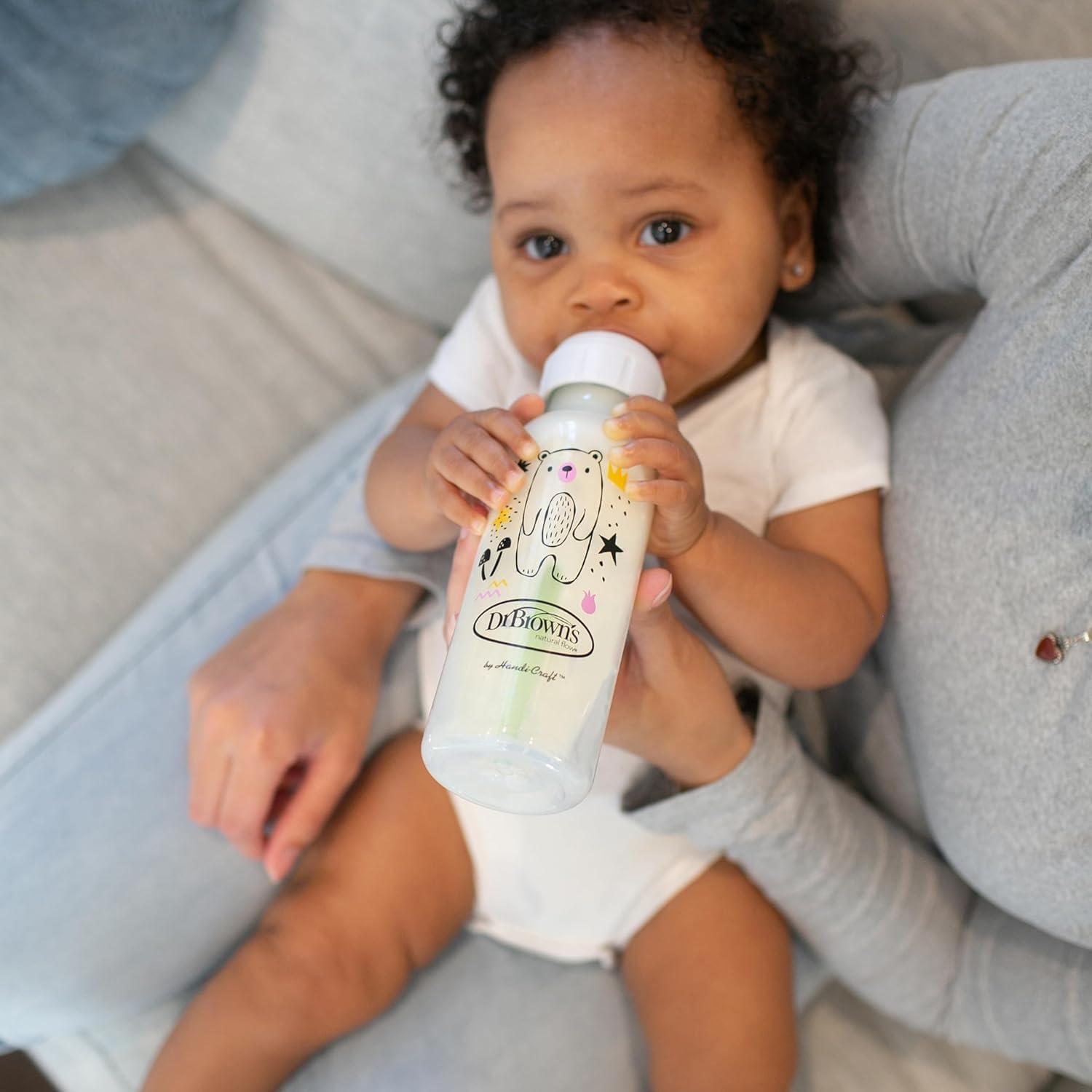 image:imageDr Browns Natural Flow AntiColic Options Narrow Baby Bottle 8 oz250 mL with Level 1 Slow Flow Nipple BPA Free 0m Squirrel Goat Bear Owl 4Pack