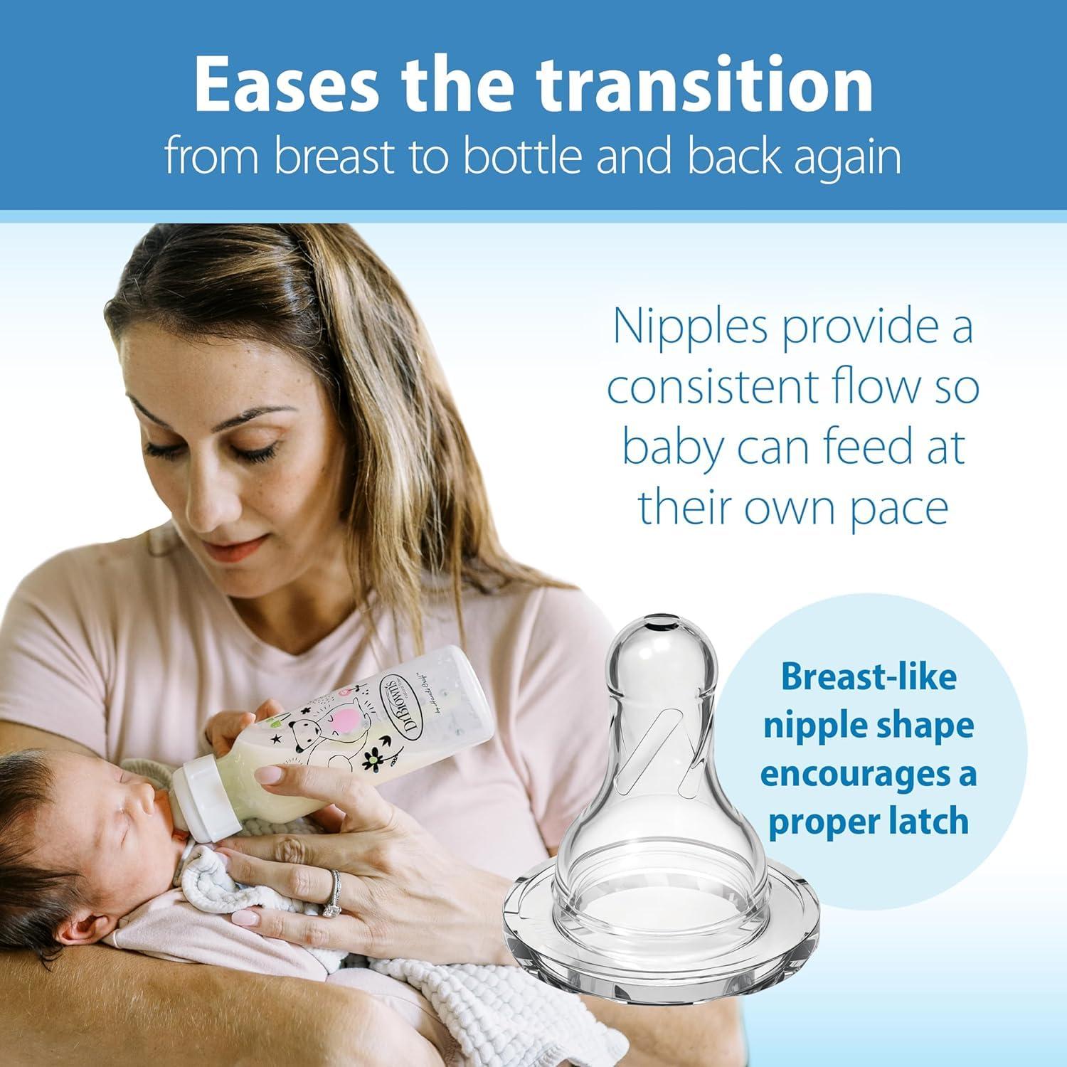 image:imageDr Browns Natural Flow AntiColic Options Narrow Baby Bottle 8 oz250 mL with Level 1 Slow Flow Nipple BPA Free 0m Squirrel Goat Bear Owl 4Pack