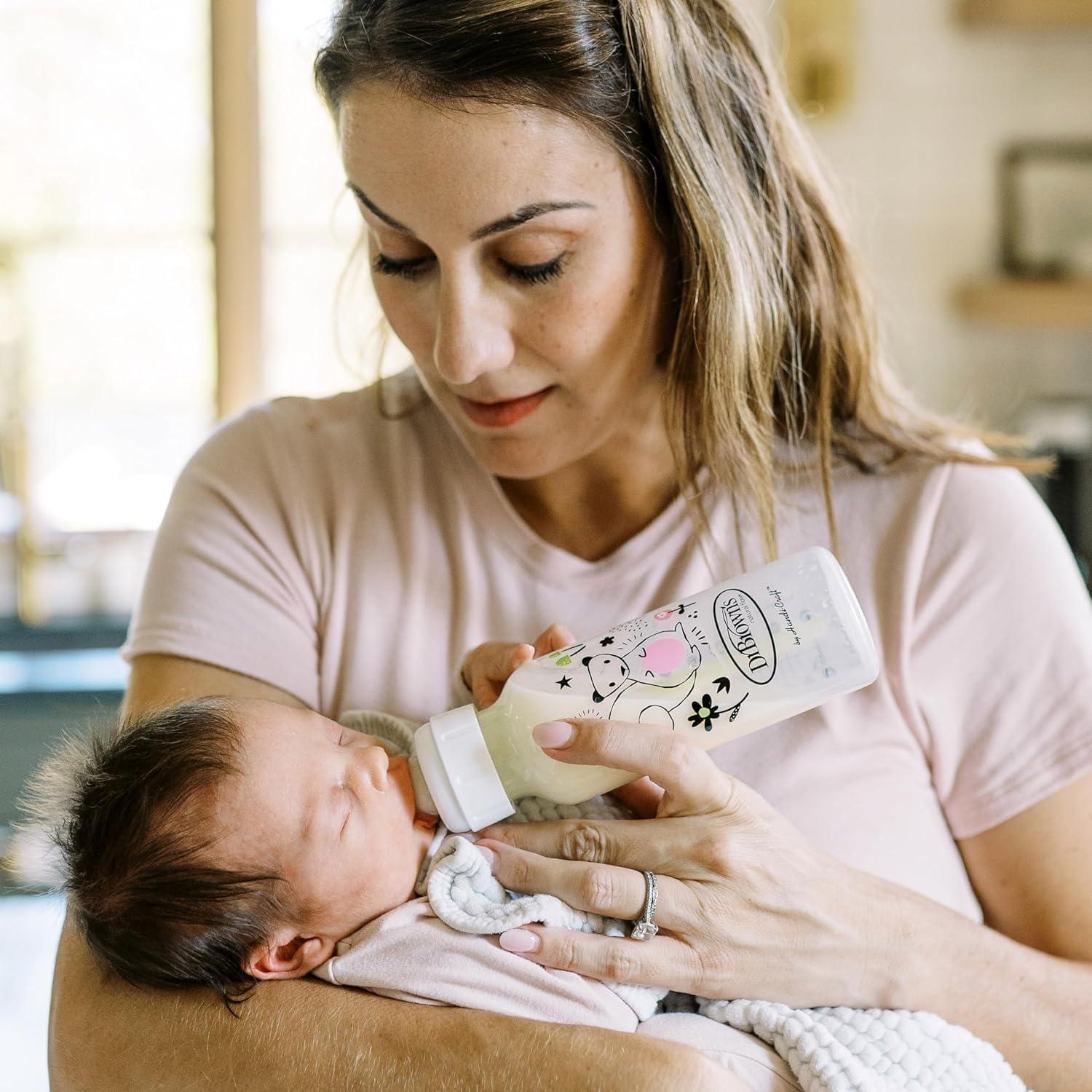 image:imageDr Browns Natural Flow AntiColic Options Narrow Baby Bottle 8 oz250 mL with Level 1 Slow Flow Nipple BPA Free 0m Squirrel Goat Bear Owl 4Pack
