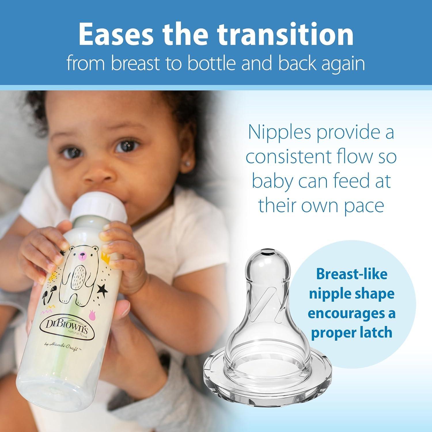 image:imageDr Browns Natural Flow AntiColic Options Narrow Baby Bottle Bear amp Owl 8 oz250 mL with Level 1 Slow Flow Nipple BPA free 0m 2Pack and Preemie Flow 6Pack NipplesBear Owl with Preemie Nipples