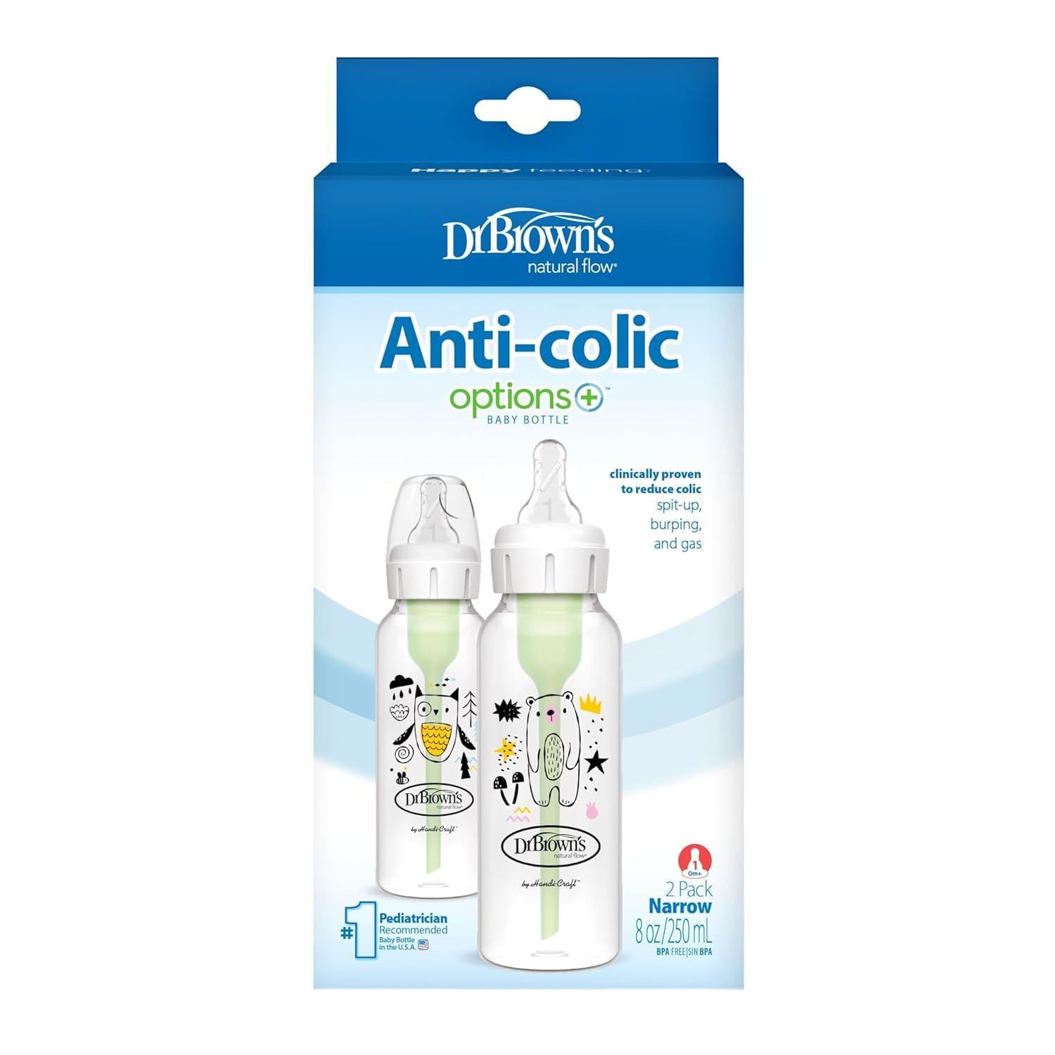 image:imageDr Browns Natural Flow AntiColic Options Narrow Baby Bottle Bear amp Owl 8 oz250 mL with Level 1 Slow Flow Nipple BPA free 0m 2Pack and Preemie Flow 6Pack NipplesBear Owl with Preemie Nipples