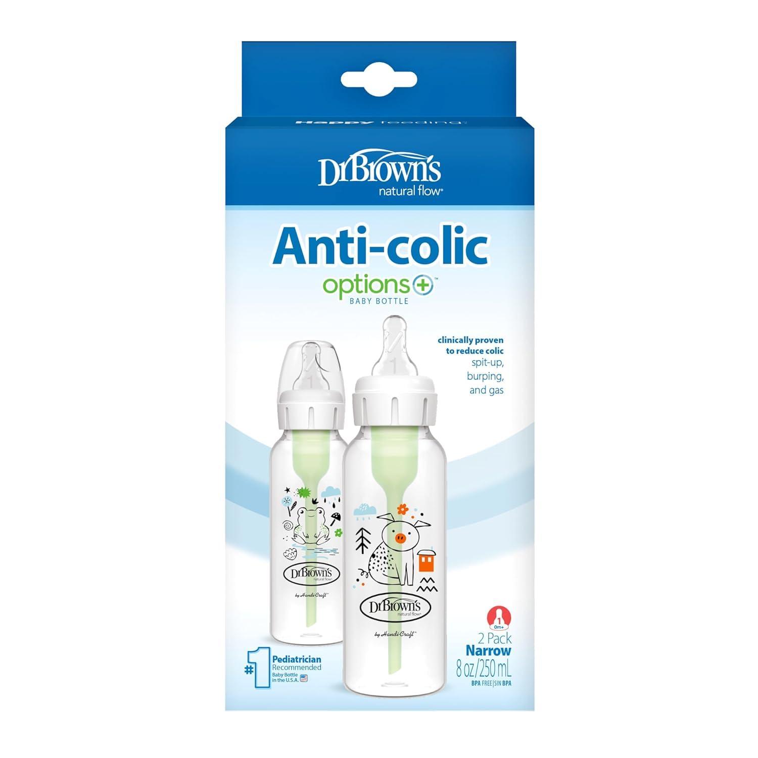 image:imageDr Browns Natural Flow AntiColic Options Narrow Baby Bottle Bear amp Owl 8 oz250 mL with Level 1 Slow Flow Nipple BPA free 0m 2Pack and Preemie Flow 6Pack NipplesPig Frog with Preemie Nipples