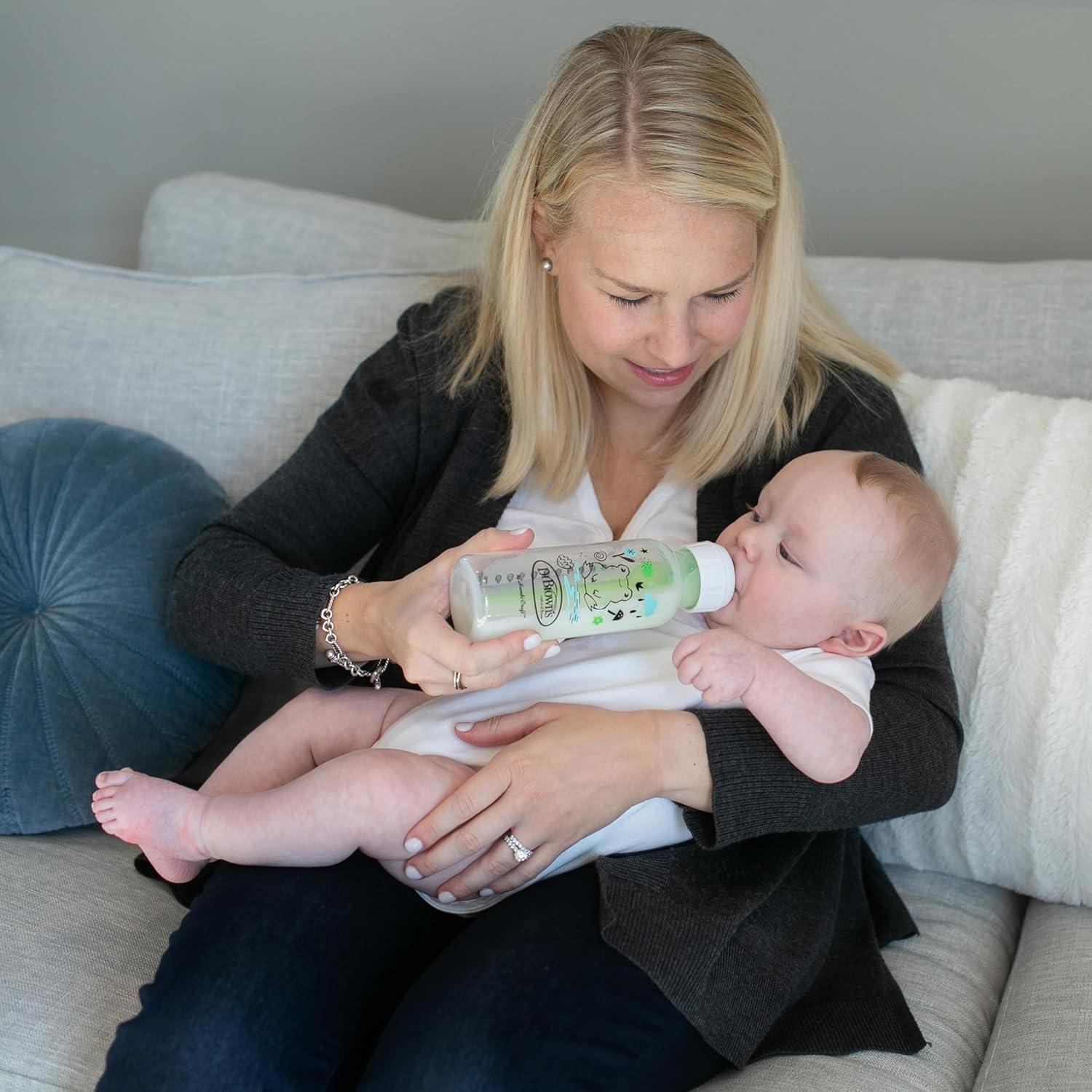 image:imageDr Browns Natural Flow AntiColic Options Narrow Baby Bottle Frog and Pig 8 oz250 mL with Level 1 Slow Flow Nipple BPAFree 0m 2Pack1 Count Pack of 2