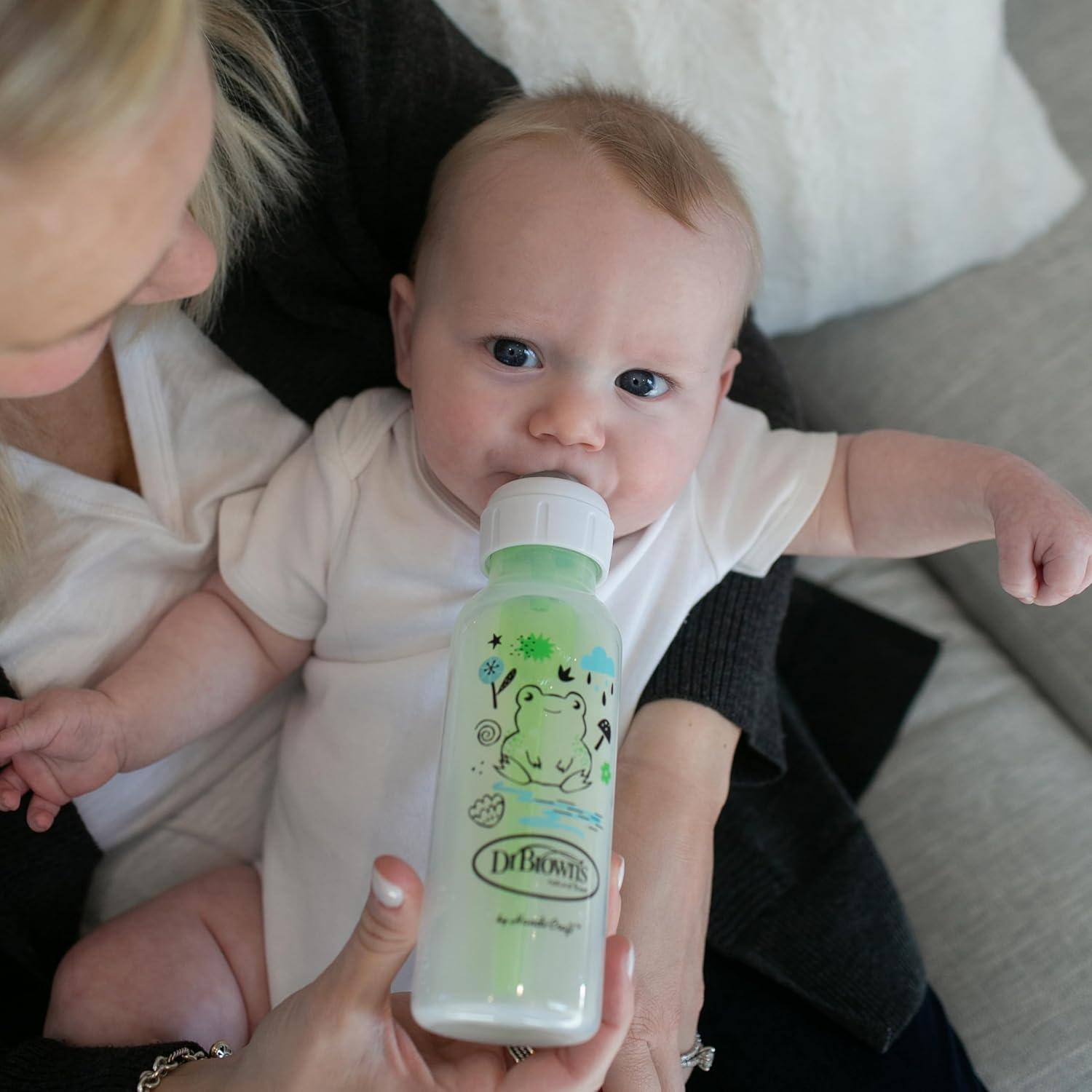 image:imageDr Browns Natural Flow AntiColic Options Narrow Baby Bottle Frog and Pig 8 oz250 mL with Level 1 Slow Flow Nipple BPAFree 0m 2Pack1 Count Pack of 2