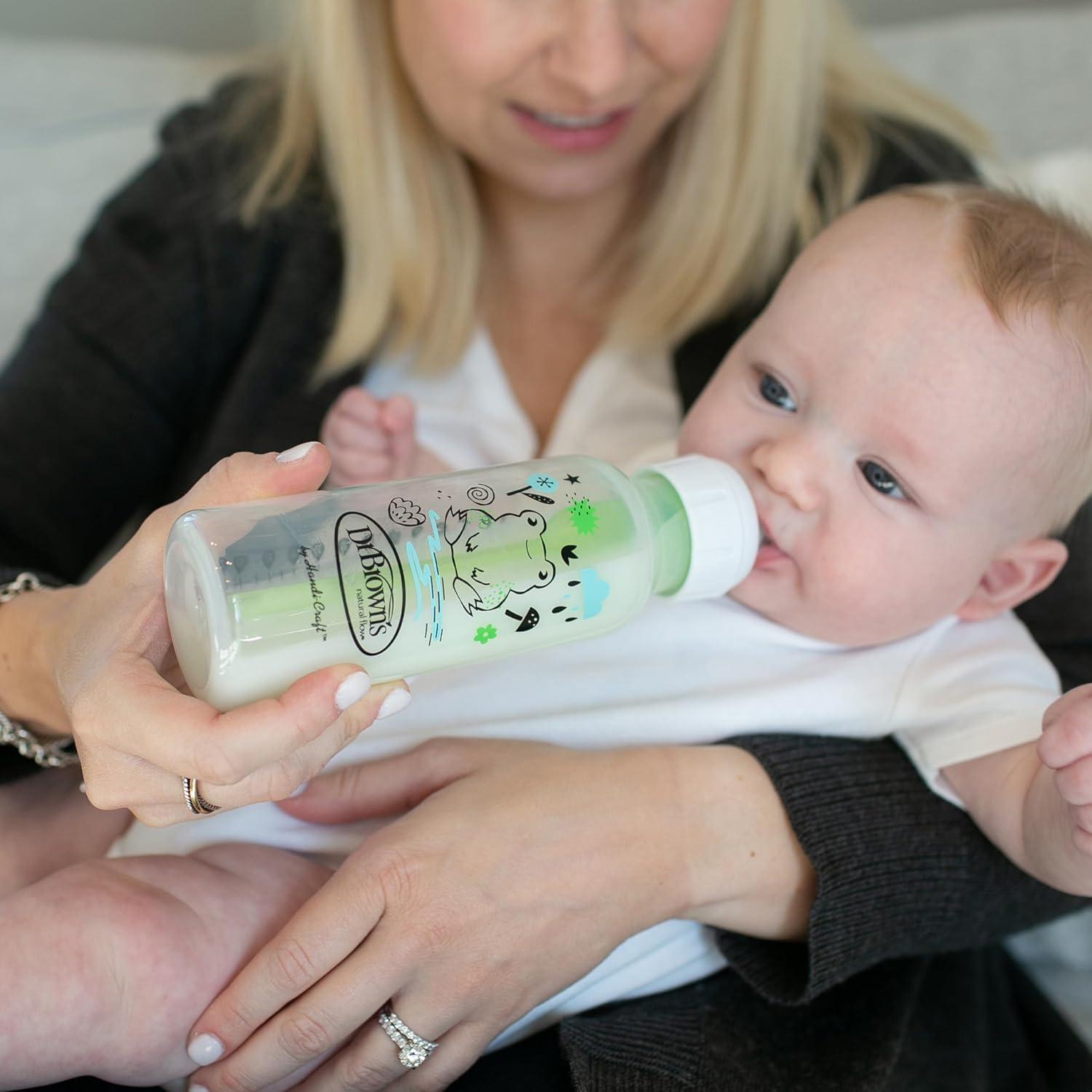 image:imageDr Browns Natural Flow AntiColic Options Narrow Baby Bottle Frog and Pig 8 oz250 mL with Level 1 Slow Flow Nipple BPAFree 0m 2Pack1 Count Pack of 2