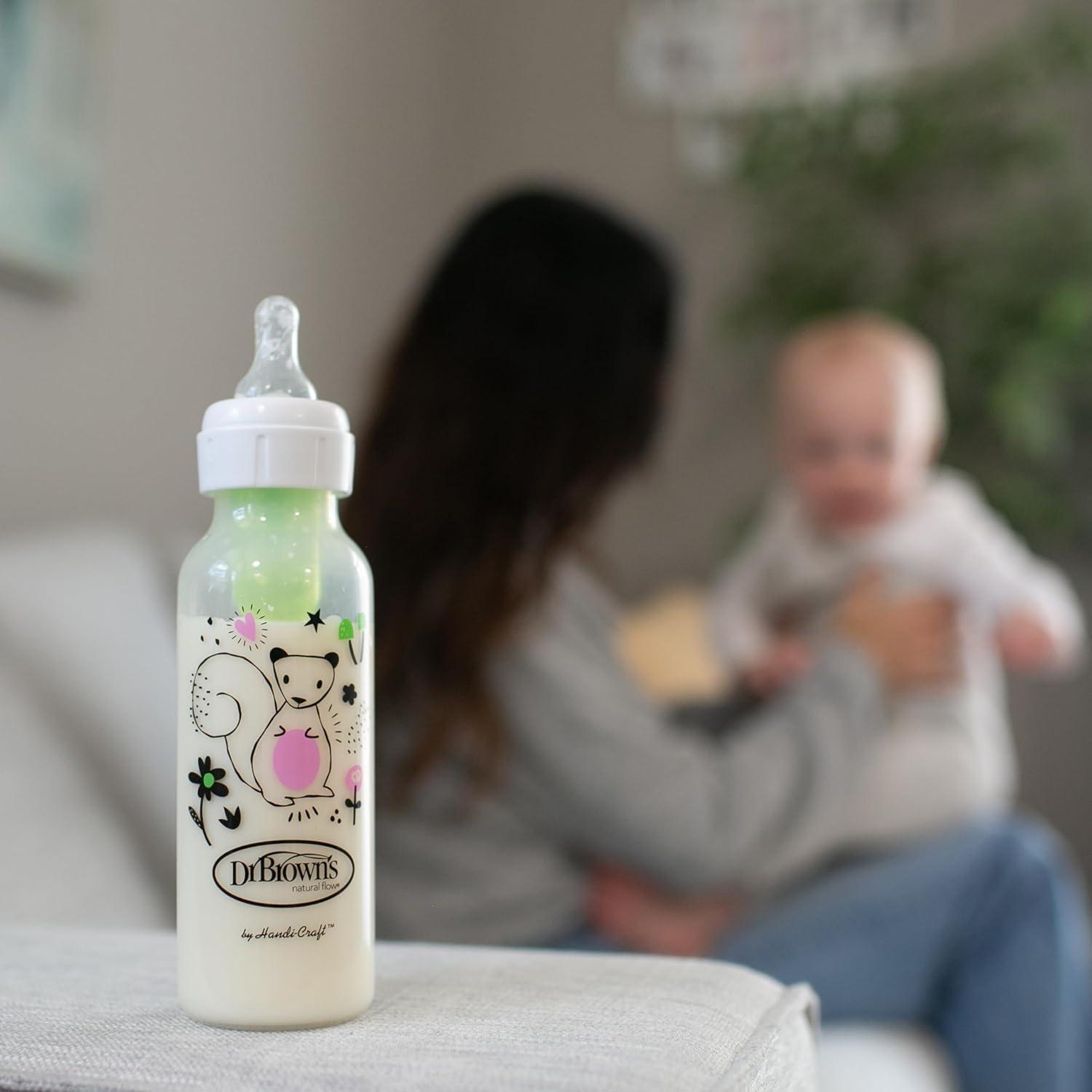 image:imageDr Browns Natural Flow AntiColic Options Narrow Baby Bottle Goat and Squirrel 8 oz250 mL with Level 1 Slow Flow Nipple BPA Free 0m 2Pack1 Count Pack of 2